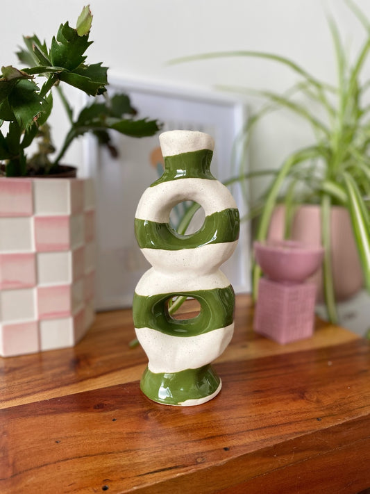 Green Stripe Chunky Candle Holder