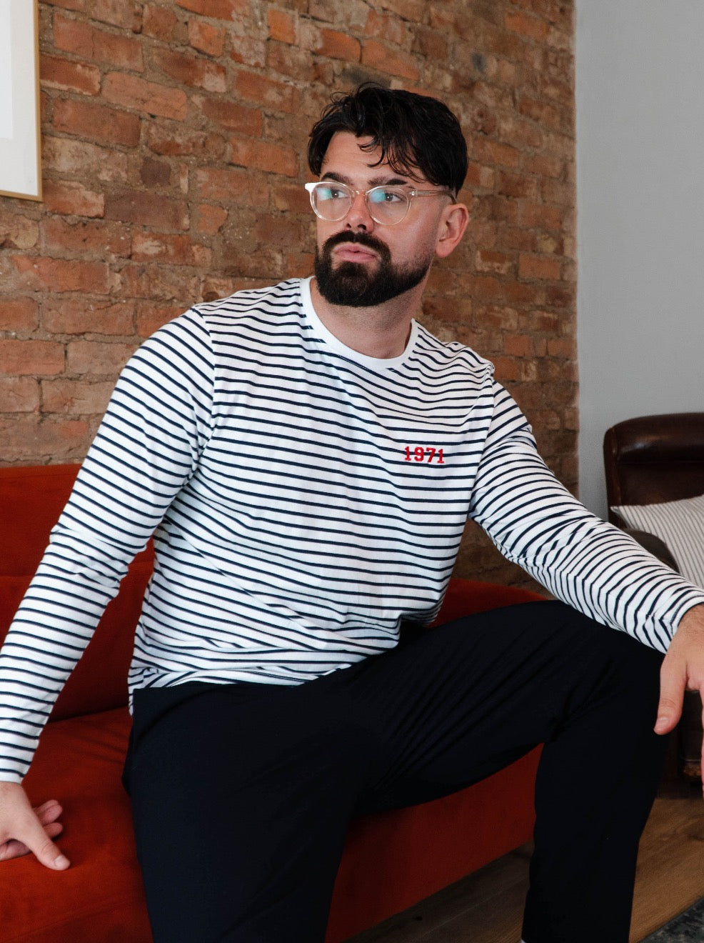 Mens Embroidered Personalised Year Striped Long Sleeve T-Shirt