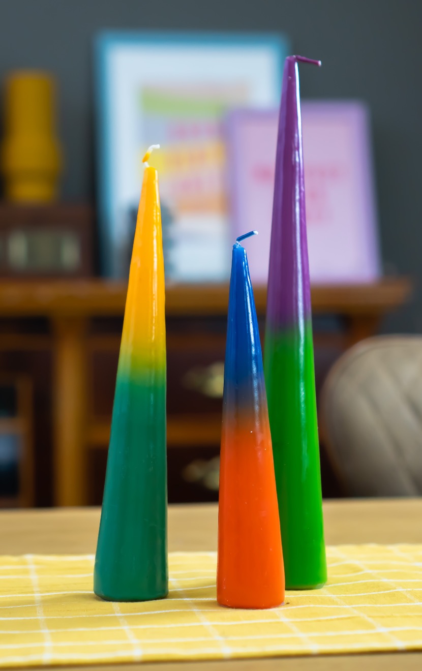 Set of Three Two Tone Cone Candles