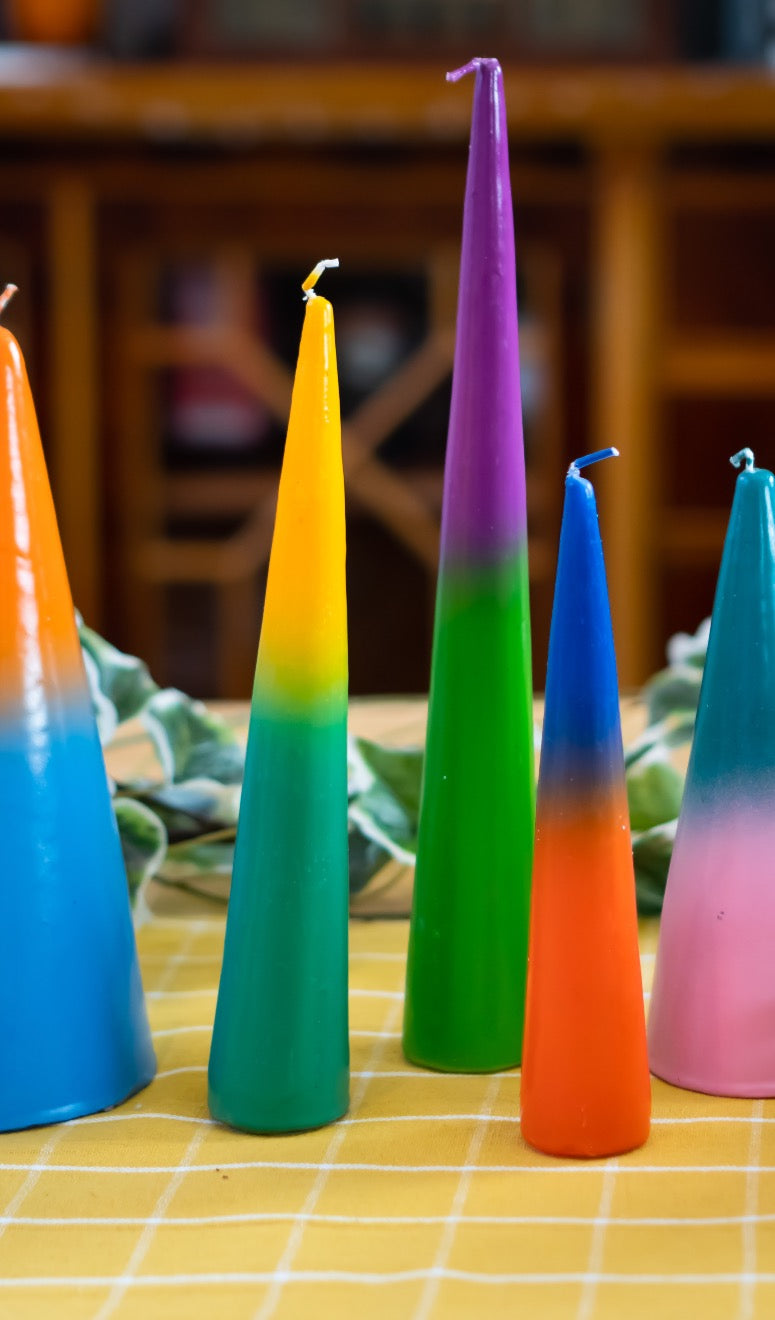 Set of Three Two Tone Cone Candles